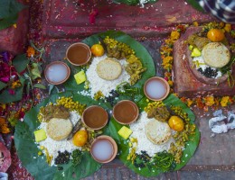 Offerings at Manamaiju Temple, this includes alcohol, beaten rice etc. 