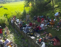 People performing ritual ( Shraddha ) during Kushe Aushi at Gokarna