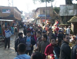 Devotee queue at the temple