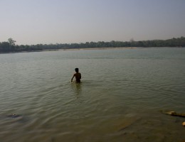 A devotee taking holy deep 