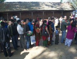 Devotee queue at the temple