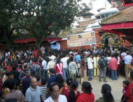 People trying to inside of Taleju Temple 